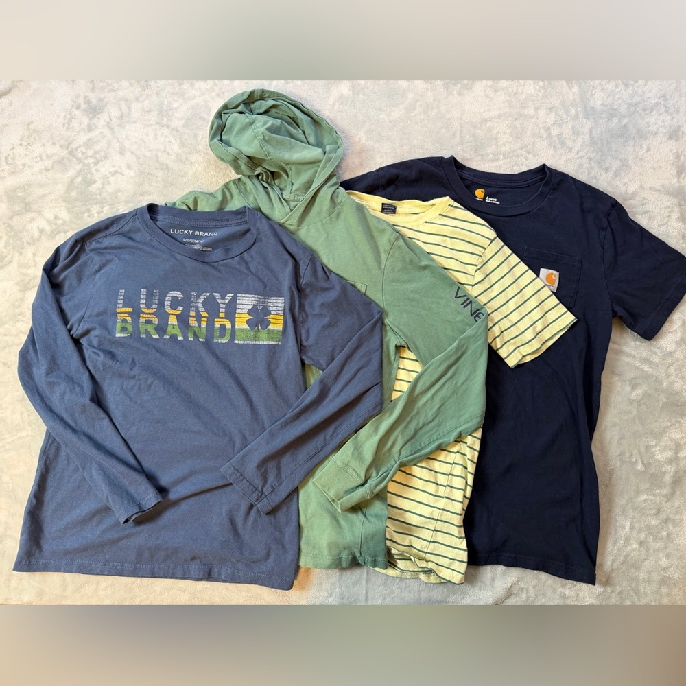 Lot of 4 boys Large 14/16 shirts Lucky Brand Carhartt Vineyard Vinrs